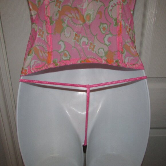 Pink Floral Zip and Lace Up Front Corset Set - NEW - Picture 8 of 10